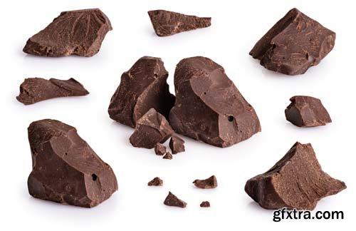 Pieces Of Dark Chocolate Isolated - 8xJPGs