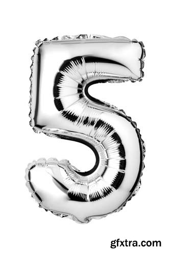 Silver Numbers Balloons Isolated - 12xJPGs