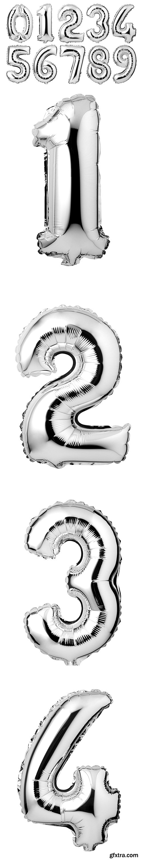 Silver Numbers Balloons Isolated - 12xJPGs