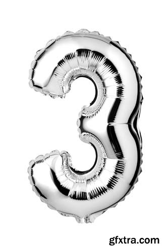 Silver Numbers Balloons Isolated - 12xJPGs