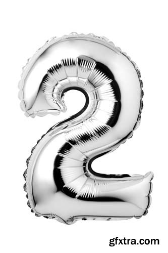 Silver Numbers Balloons Isolated - 12xJPGs