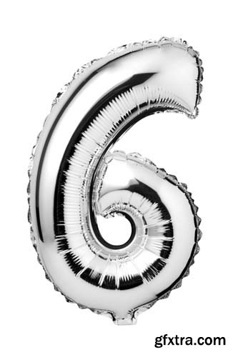 Silver Numbers Balloons Isolated - 12xJPGs