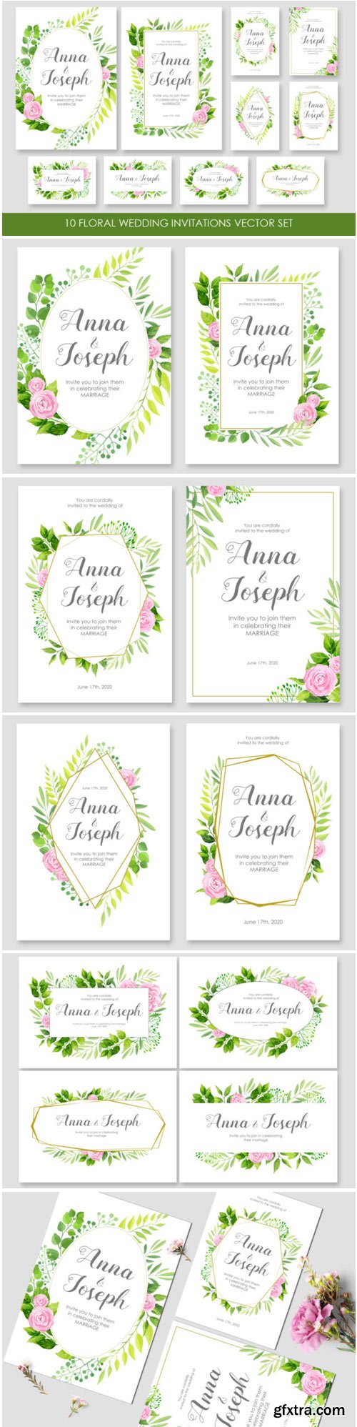 Floral Wedding Invitations Vector Set 1447223