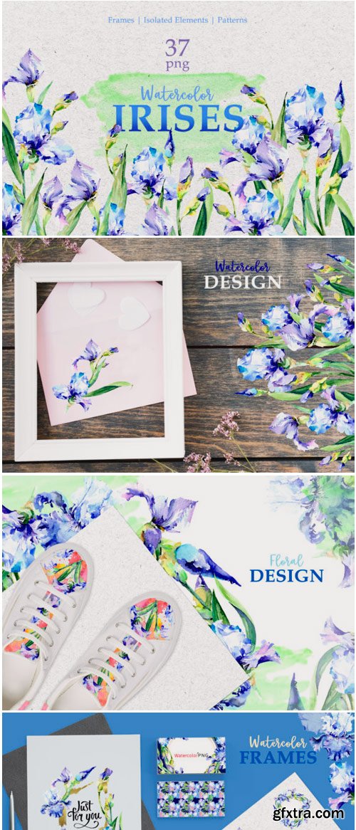 Blue Watercolor Irises PNG Set 1446855