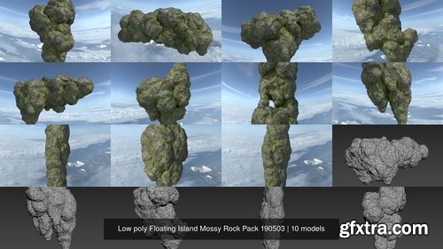 Cgtrader - Low poly Floating Island Mossy Rock Pack 190503 3D Model Collection