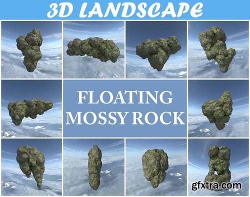 Cgtrader - Low poly Floating Island Mossy Rock Pack 190503 3D Model Collection