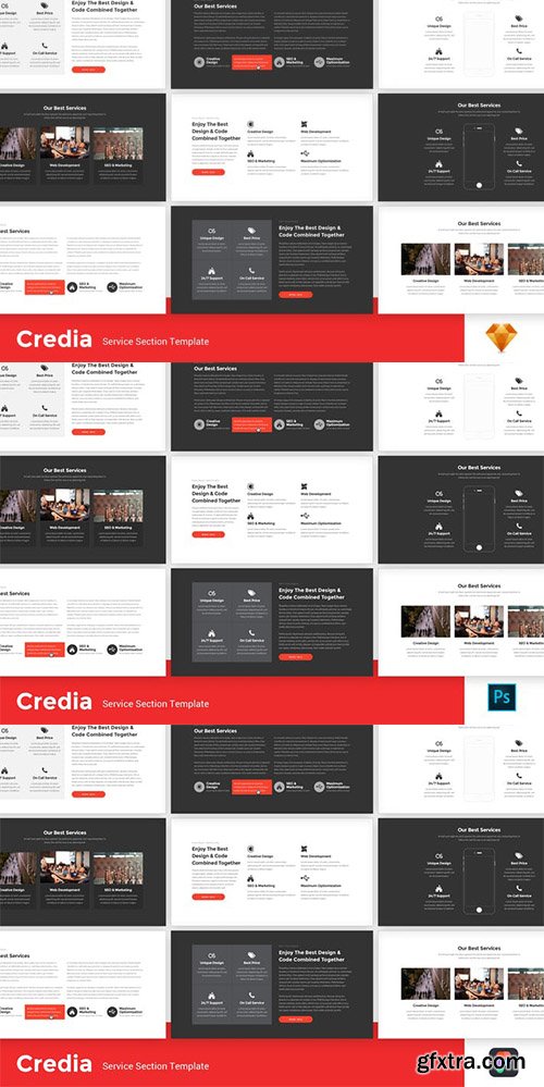 Credia - Service Section UI Kit For Photoshop, Sketch, Figma