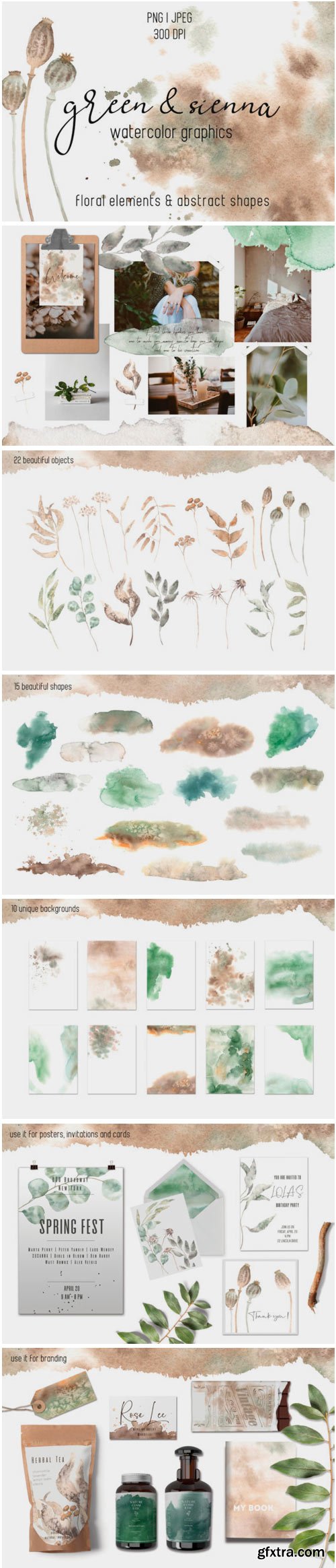 Green & Sienna Watercolor Collection 1453416