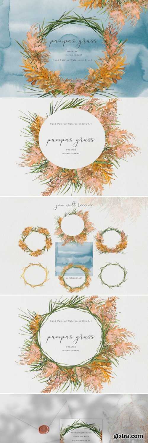 Watercolor Pampas Grass Wreath - Pampas 1453345