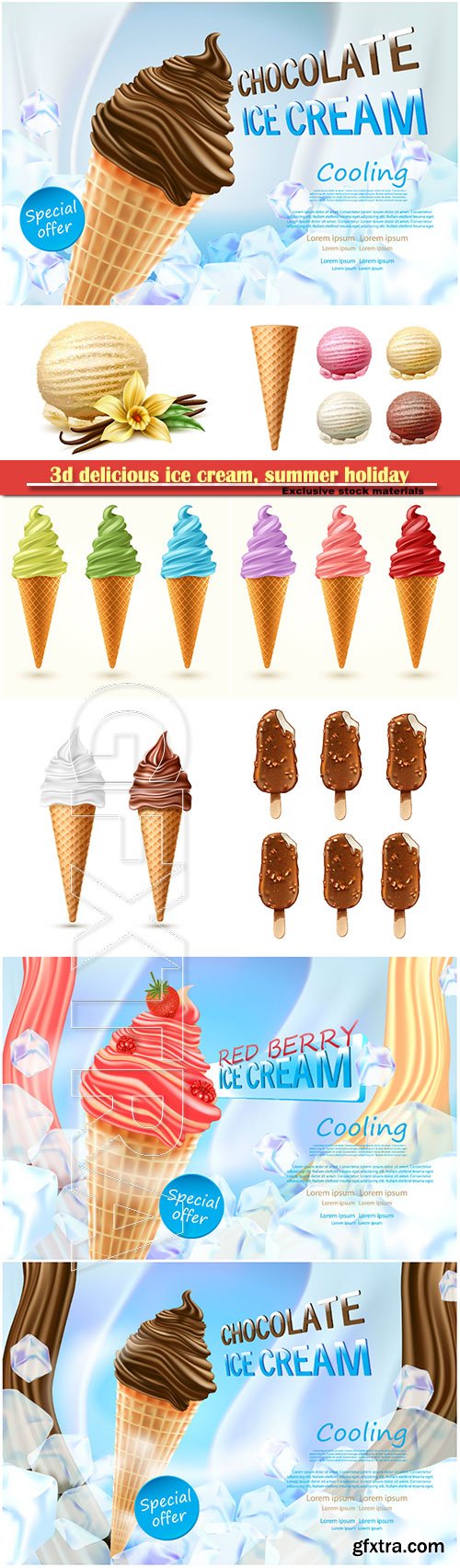 3d delicious ice cream, summer holiday advertising design