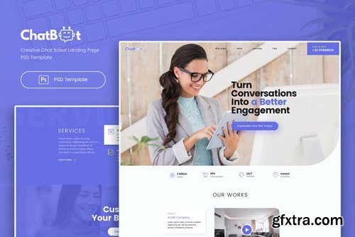Chatbot - Creative Chat Robot Landing PSD Template
