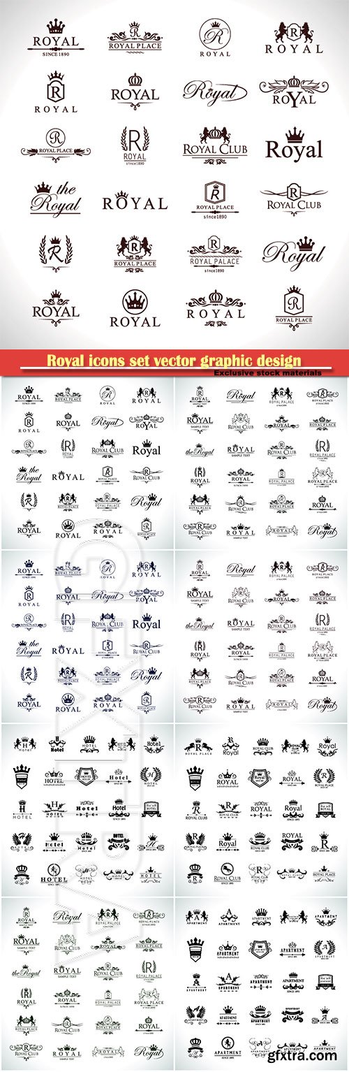 Royal icons set vector graphic design