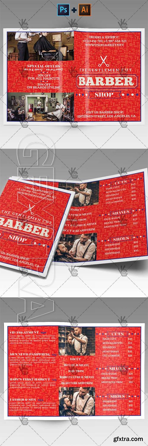 BARBER SHOP – PREMIUM BIFOLD BROCHURE PSD/AI TEMPLATE