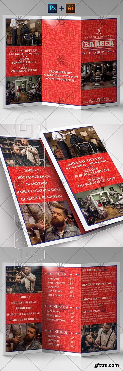 BARBER SHOP – PREMIUM TRI-FOLD PSD/AI BROCHURE TEMPLATE