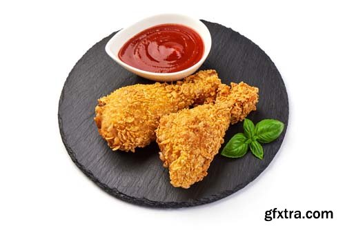 Breaded Crispy Fried Chicken Legs Isolated - 6xJPGs