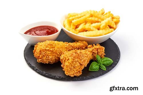 Breaded Crispy Fried Chicken Legs Isolated - 6xJPGs