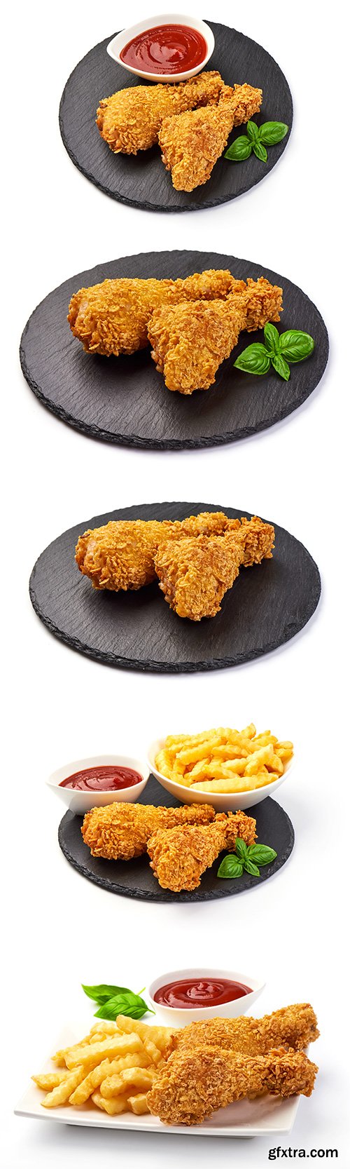 Breaded Crispy Fried Chicken Legs Isolated - 6xJPGs