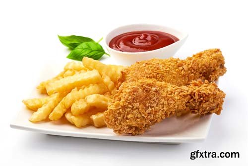 Breaded Crispy Fried Chicken Legs Isolated - 6xJPGs