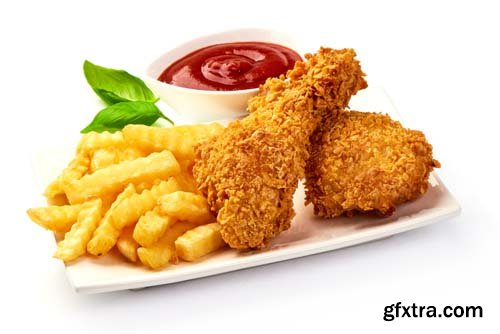 Breaded Crispy Fried Chicken Legs Isolated - 6xJPGs