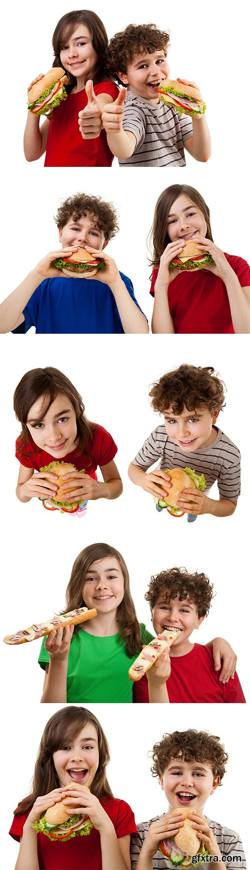 Kids Eating Big Sandwiches Isolated - 8xJPGs