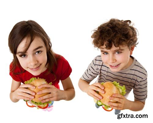 Kids Eating Big Sandwiches Isolated - 8xJPGs