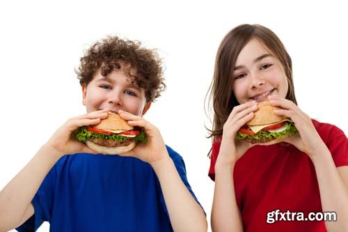 Kids Eating Big Sandwiches Isolated - 8xJPGs