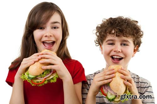 Kids Eating Big Sandwiches Isolated - 8xJPGs