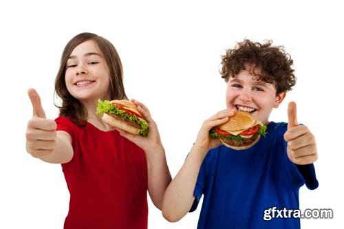 Kids Eating Big Sandwiches Isolated - 8xJPGs