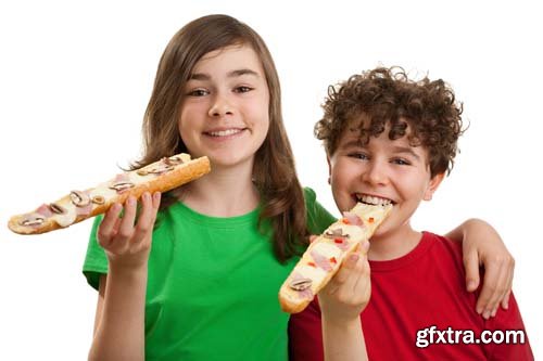 Kids Eating Big Sandwiches Isolated - 8xJPGs