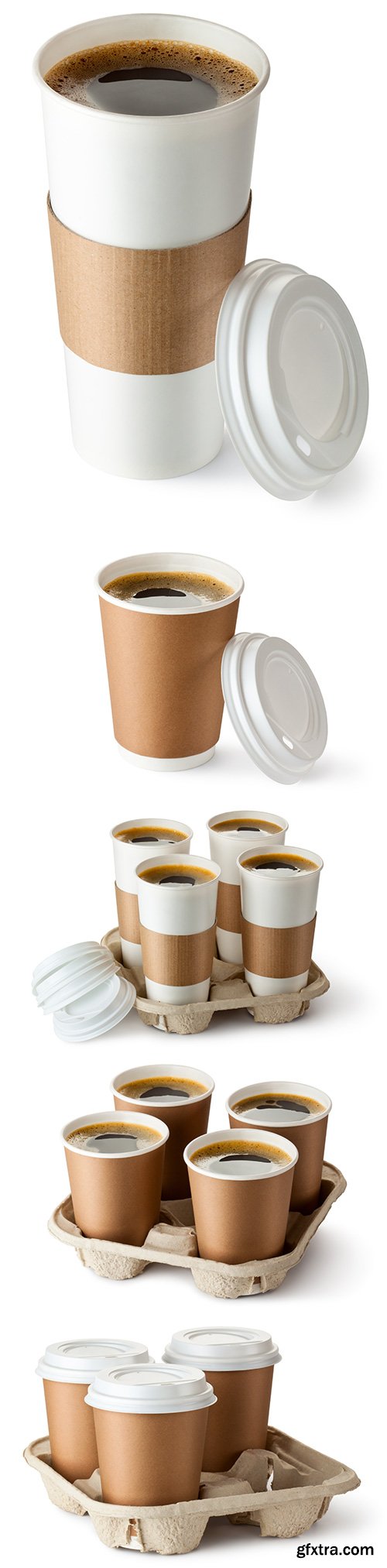 Opened Take-Out Coffee In Cardboard Cup Isolated - 10xJPGs