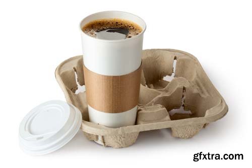 Opened Take-Out Coffee In Cardboard Cup Isolated - 10xJPGs