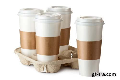 Opened Take-Out Coffee In Cardboard Cup Isolated - 10xJPGs