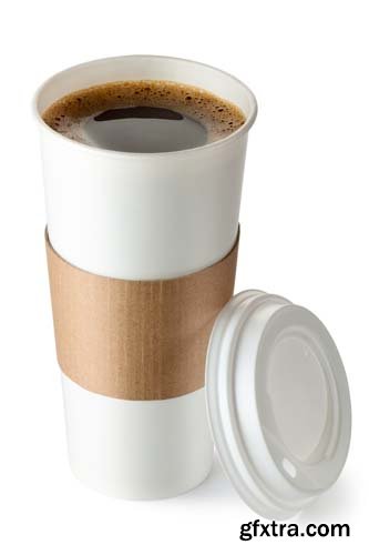 Opened Take-Out Coffee In Cardboard Cup Isolated - 10xJPGs