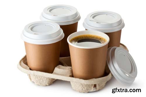 Opened Take-Out Coffee In Cardboard Cup Isolated - 10xJPGs