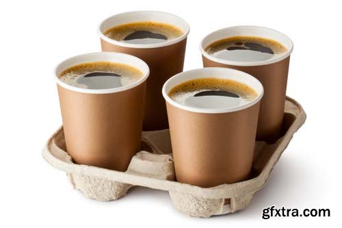 Opened Take-Out Coffee In Cardboard Cup Isolated - 10xJPGs