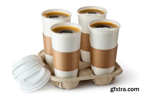 Opened Take-Out Coffee In Cardboard Cup Isolated - 10xJPGs