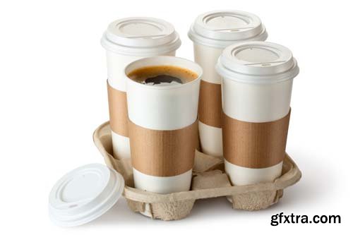 Opened Take-Out Coffee In Cardboard Cup Isolated - 10xJPGs