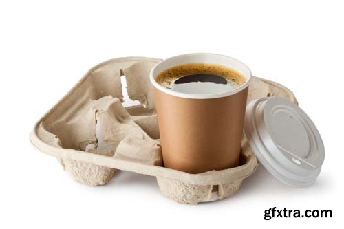 Opened Take-Out Coffee In Cardboard Cup Isolated - 10xJPGs