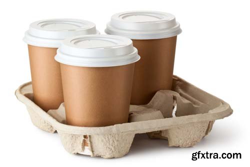 Opened Take-Out Coffee In Cardboard Cup Isolated - 10xJPGs