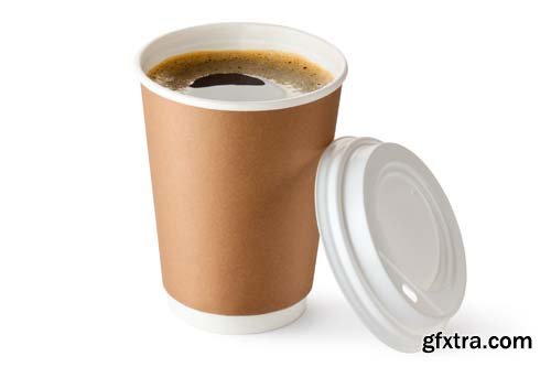 Opened Take-Out Coffee In Cardboard Cup Isolated - 10xJPGs