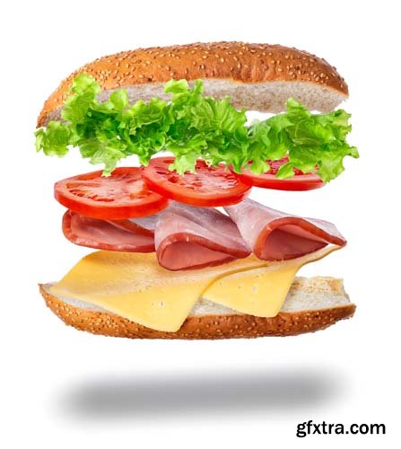 Sandwich With Flying Ingredients Isolated - 7xJPGs