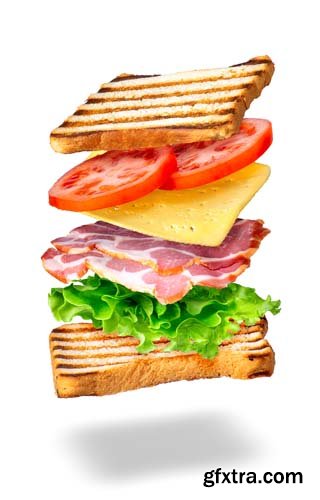 Sandwich With Flying Ingredients Isolated - 7xJPGs