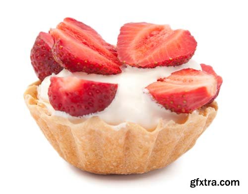 Strawberries And Cream In Basket Isolated - 12xJPGs