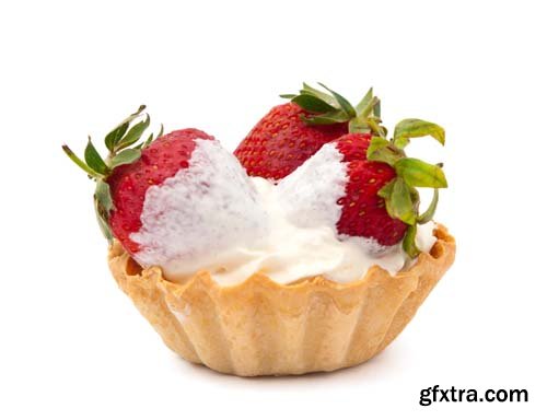 Strawberries And Cream In Basket Isolated - 12xJPGs