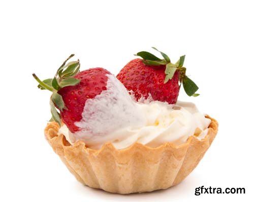 Strawberries And Cream In Basket Isolated - 12xJPGs