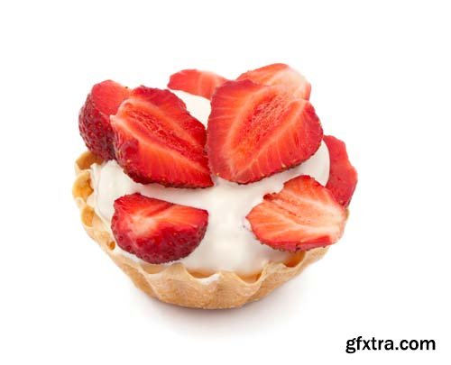 Strawberries And Cream In Basket Isolated - 12xJPGs