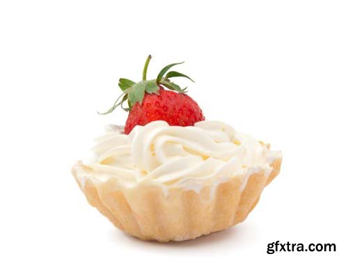 Strawberries And Cream In Basket Isolated - 12xJPGs