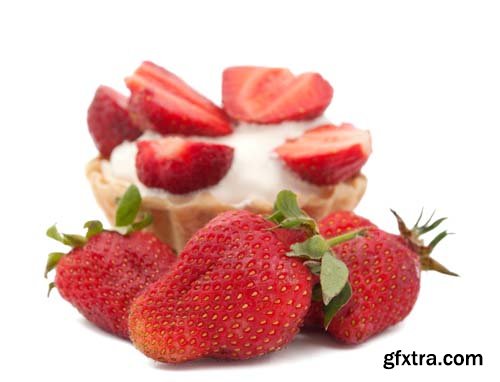 Strawberries And Cream In Basket Isolated - 12xJPGs