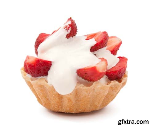 Strawberries And Cream In Basket Isolated - 12xJPGs