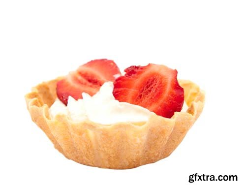 Strawberries And Cream In Basket Isolated - 12xJPGs